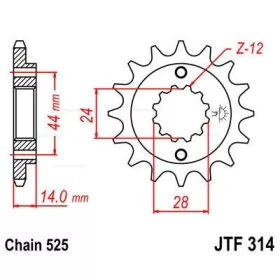 Lánckerék első JTF314 525 16 fogas