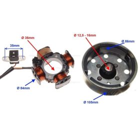 Gyújtás alaplap állórész + forgórész 4 tekercses
