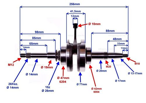 Főtengely SYM 50 FIDDLE III 4T, FIDDLE II 4T, JET 4, ORBIT II 4T, ORBIT I 4T, SYMPHONY 4T / PEUGEOT 50 LUDIX 4T, TWEET 4T, SPEEDFIGHT 3 4T