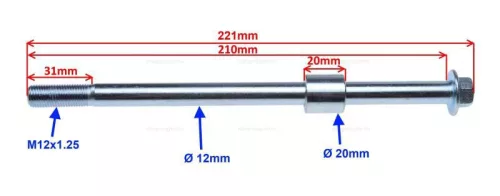 Tengely első 12x210mm JUNAK