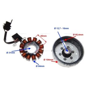 Gyújtás alaplap állórész + forgórész Piaggio Zip 4T