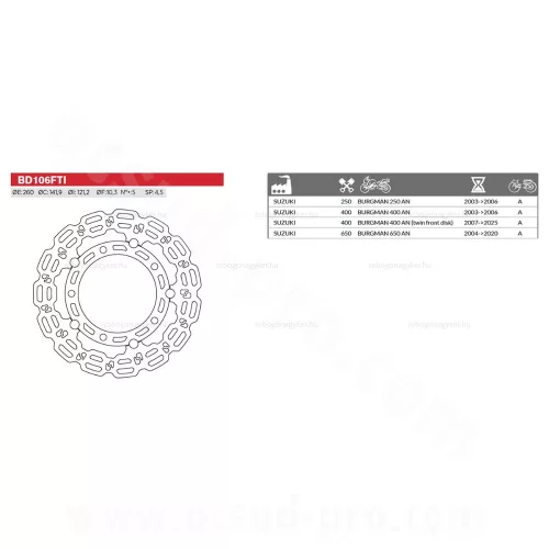 Féktárcsa SUZUKI BURGMAN 250CC 2003-2006 / 400-650CC 2004-2024  Ø260mm BRENTA