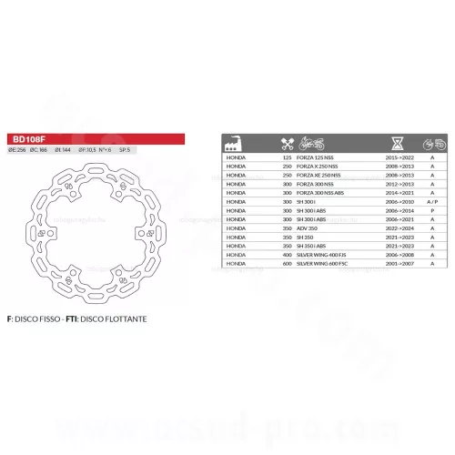 Féktárcsa HONDA SH 300 2007-2014 - SH 350 - FORZA 300 2014-2017  Ø256mm BRENTA
