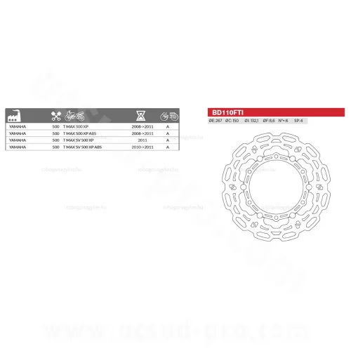 Féktárcsa YAMAHA TMAX 500 2008-2011 D: 267mm BRENTA