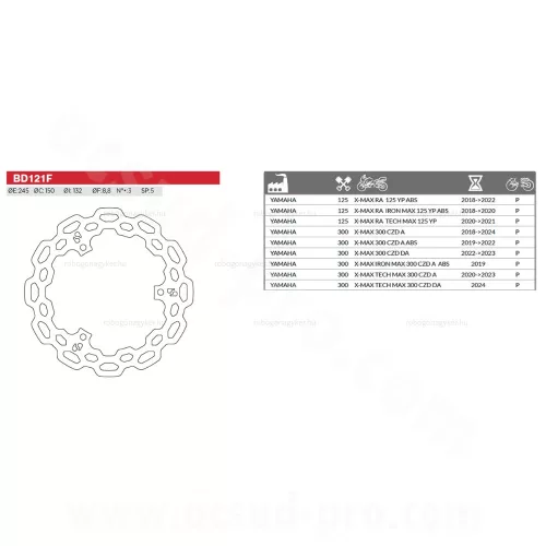 Féktárcsa YAMAHA XMAX 125 / 300CC 2018-2022  Ø245mm BRENTA