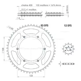   Lánckerék szett DERBI SENDA SM DRD /RACING/EVO/GPR NUDE/RACING/RS4 420 12X53
